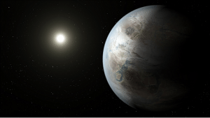 Kepler-452 b .Rappresentazione artistica dell'esopianeta e della sua stella