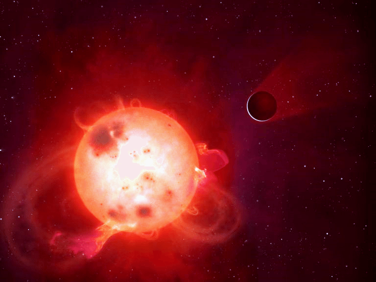 Tempesta magnetica prodotta dal brillamento di una stella rossa.