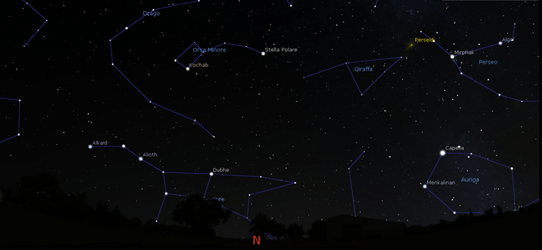Mappa stellare per l'osservazione delle Perseidi.