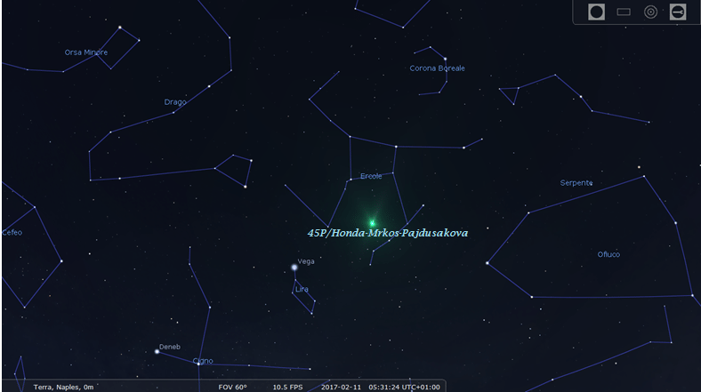 Mappa celeste per l'osservazione della cometa 45P/Honda-Mrkos-Pajdušáková 