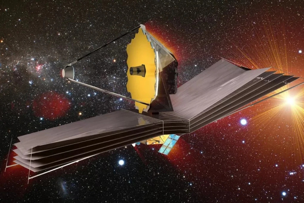 Rappresentazione artistica del James-Webb-Space-Telescope in azione .